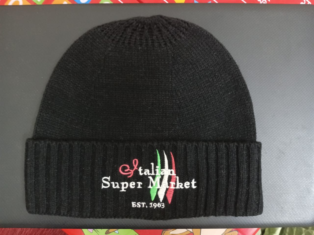 Custom embroidered black hat with logo
